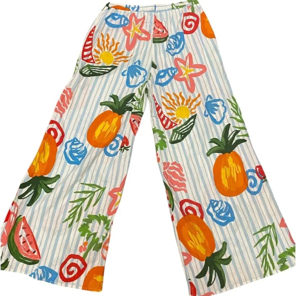 Calypso St. Barth Fruit Linen Blend Beach Wide Leg Boho Pants Lightweight